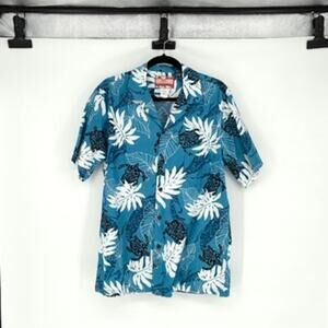 Vintage Men's Blue and White Short Sleeve Cotton Hawaiian Shirt - L - Tropical